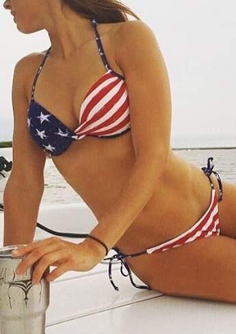

American Flag Printed Sexy Bikini Set, Multicolor, 131041
