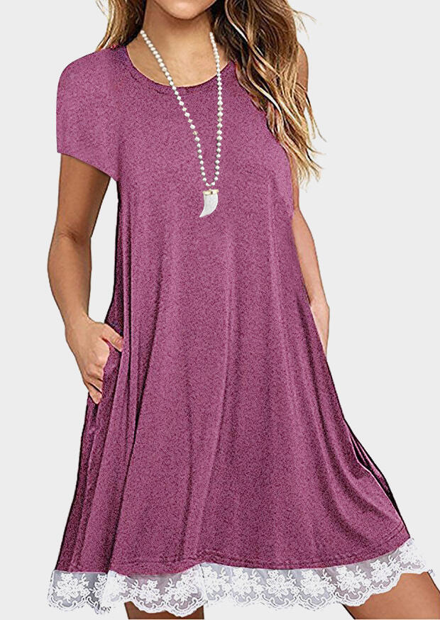

Casual Dresses Lace Splicing Pocket Casual Dress - Burgundy. Size