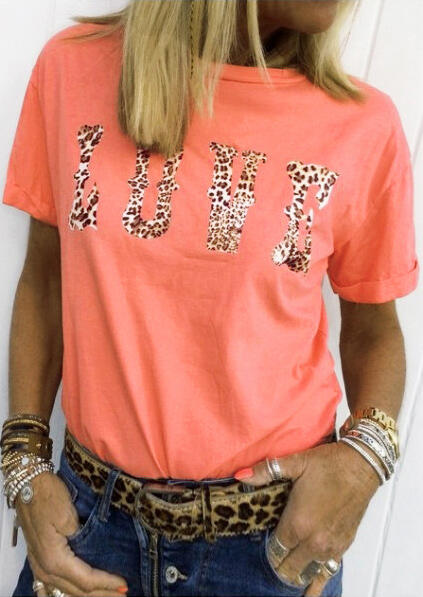 

Love Leopard Printed T-Shirt Tee - Orange, 450603