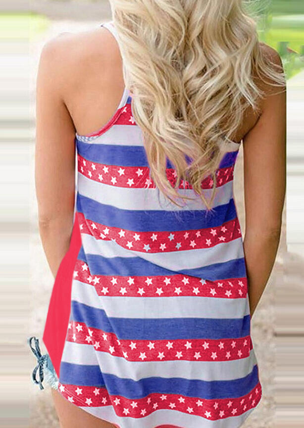 

Tank Tops Star American Flag Printed Pocket Tank Top in Red. Size