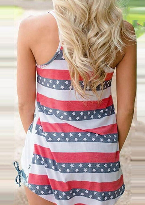 

Tank Tops Star American Flag Printed Pocket Tank Top in White. Size
