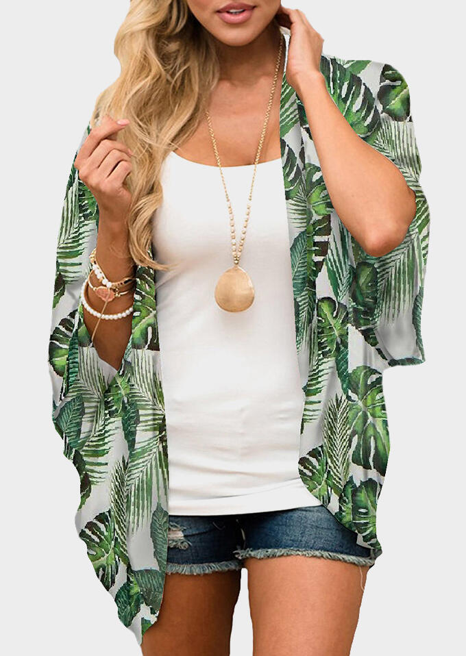 

Cardigans Leaf Printed Cardigan without Necklace - Green. Size