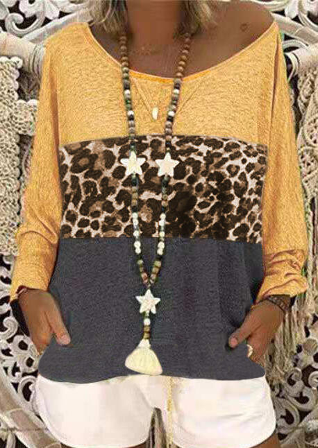 

Tees T-shirts Leopard Printed Splicing T-Shirt Tee without Necklace - Yellow. Size