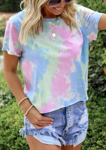 

Tie Dye T-Shirt Tee without Necklace - Multicolor, 450828