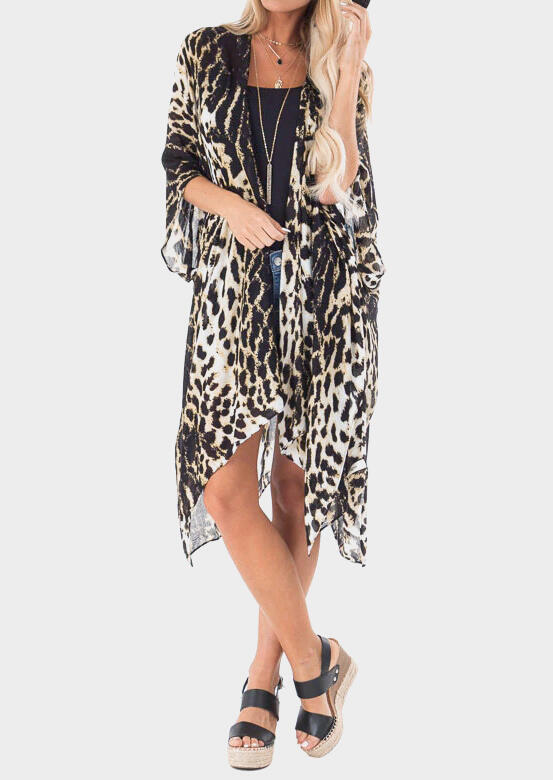 

Leopard Printed Cardigan without Necklace - Leopard, 450853