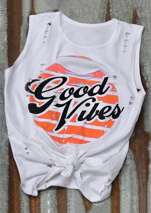 

Good Vibes Hollow Out Tank - White, 450938