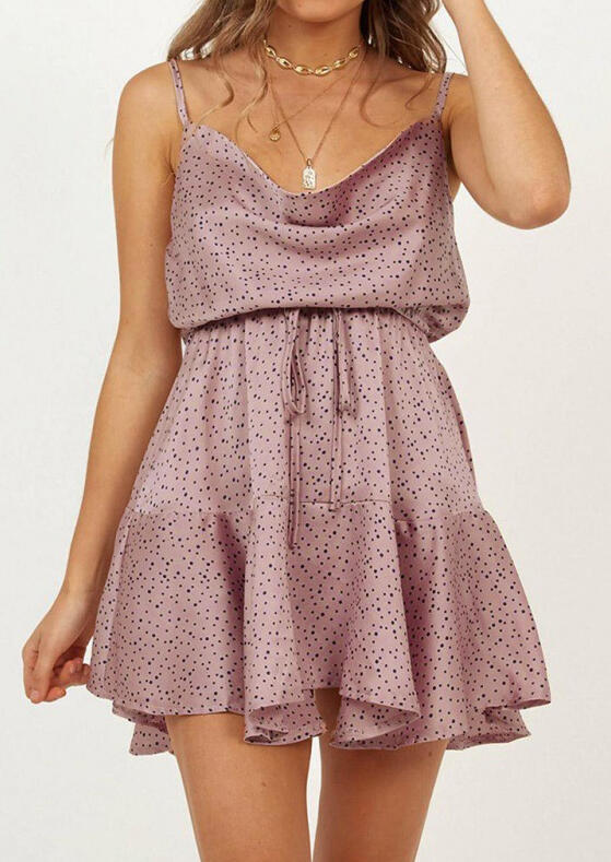 

Mini Dresses Polka Dot Open Back Mini Dress without Necklace - Pink. Size