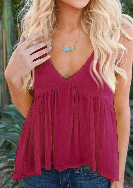 

Solid Ruffled Spaghetti Strap Camisole without Necklace - Burgundy, 450948