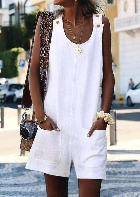 

Jumpsuits & Rompers Button Pocket Romper without Necklace - White. Size