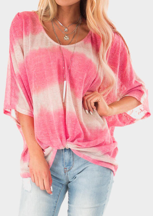 

Blouses Striped Gradient O-Neck Blouse without Necklace - Pink. Size