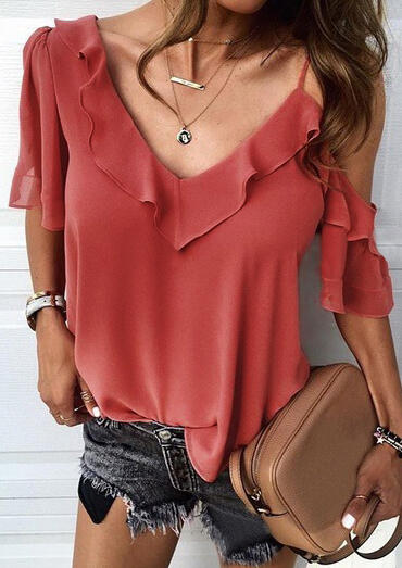 

Blouses One Shoulder Layered Blouse without Necklace - Brick Red. Size: ,XL