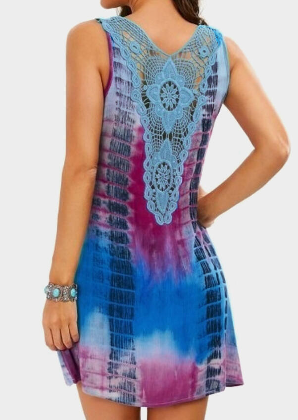 

Gradient Color Lace Splicing Mini Dress - Multicolor, 451057