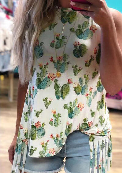 

Tank Tops Cactus Tassel Open Back Tank without Necklace - White. Size