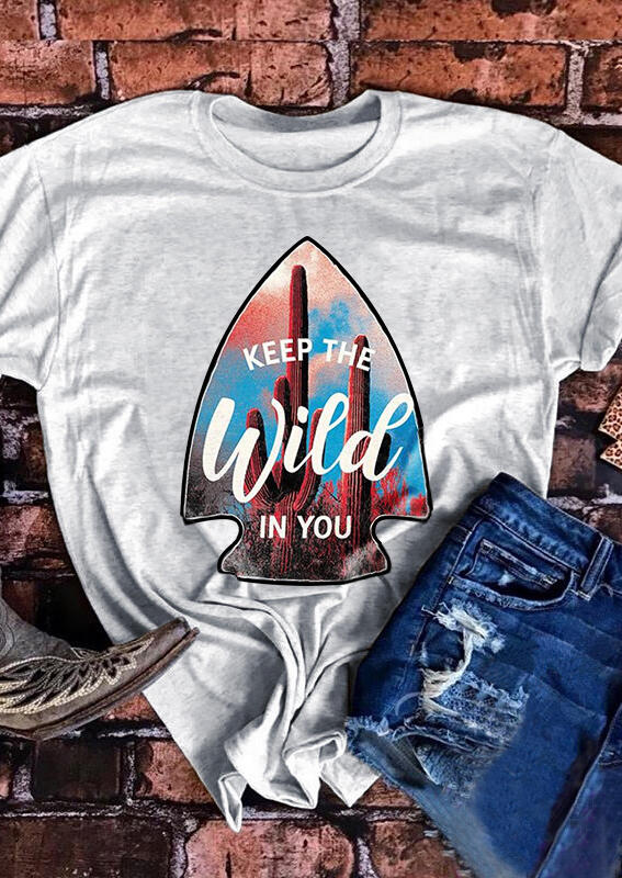 

Keep The Wild In You Cactus T-Shirt Tee - Light Grey, 451090