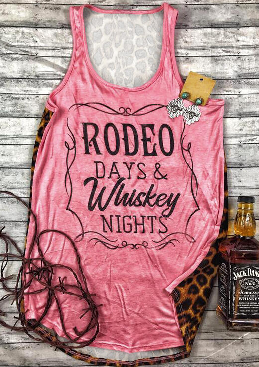 

Tank Tops Leopard Printed Rodeo Days & Whiskey Nights Tank - Pink. Size