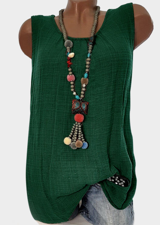 

Tank Tops Solid Ruffled O-Neck Tank without Necklace - Dark Green. Size
