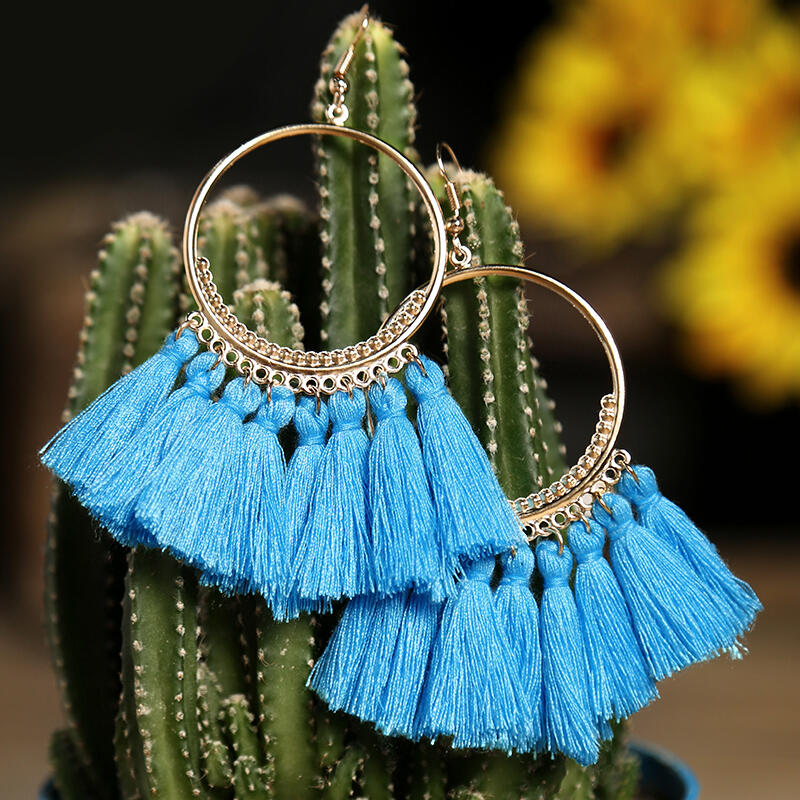 

Bohemian Ethnic Tassel Earrings, Lake blue, 451130