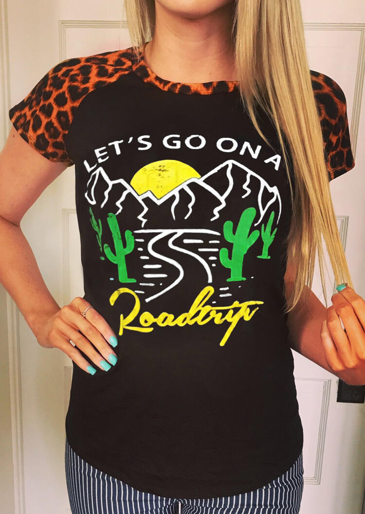 

Let' Go On A Road Trip Leopard Printed T-Shirt Tee - Black, 451135