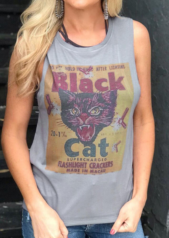 

Black Cat O-Neck Tank - Gray, 451147