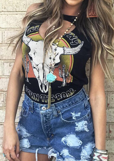 

Tank Tops Running Down The Road Cattle Hollow Out Tank in Black. Size