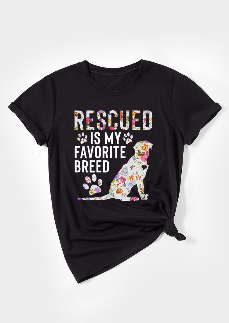 

Tees T-shirts Floral Rescued Is My Favorite Breed T-Shirt Tee - Black. Size