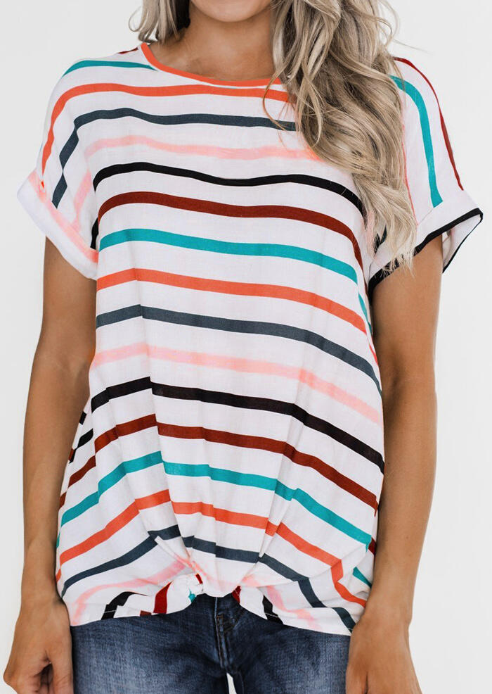 

Tees T-shirts Striped Twist O-Neck T-Shirt Tee - Stripe. Size