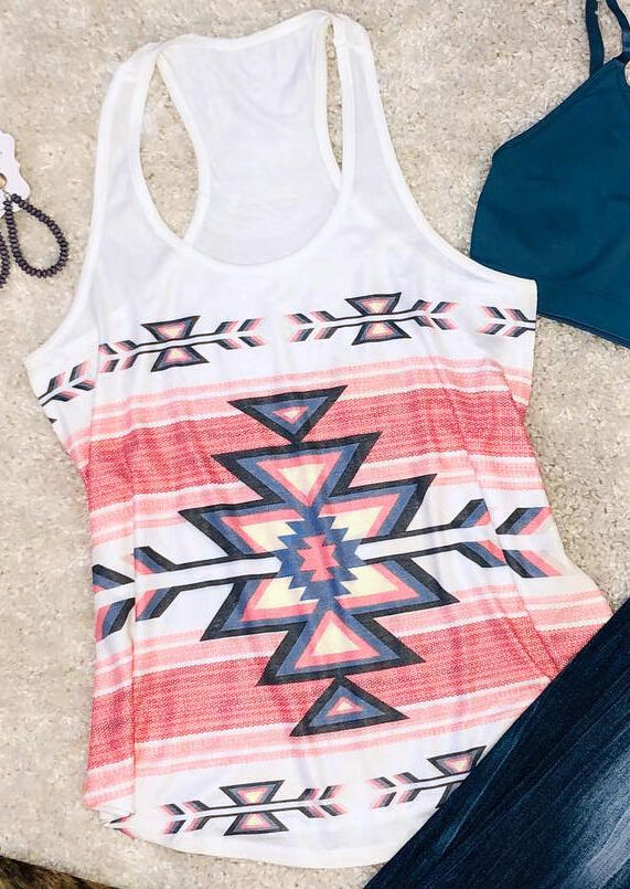 

Aztec Geometric Printed O-Neck Tank - White, 451186