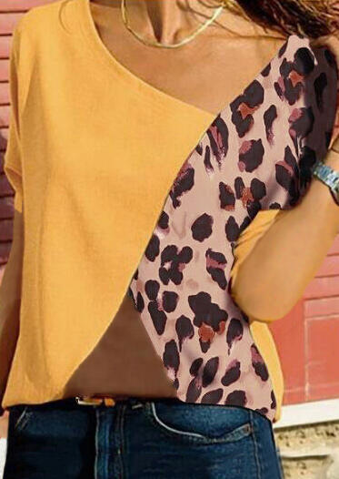 

Leopard Printed Splicing O-Neck Blouse without Necklace - Yellow, 451207