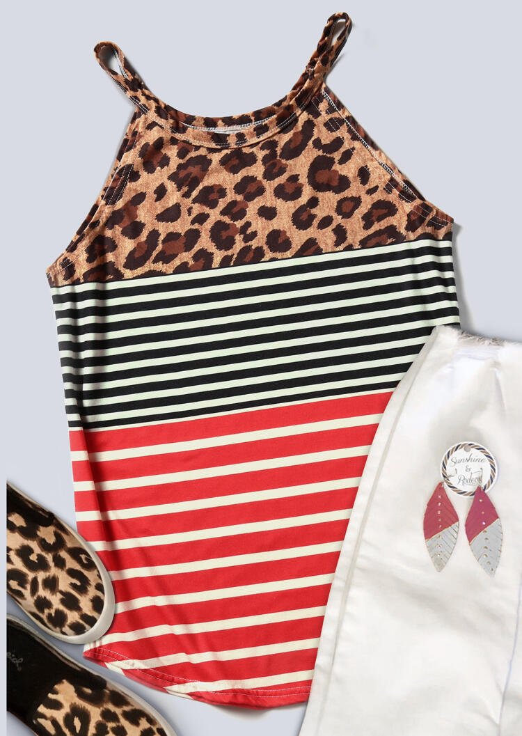 

Tank Tops Leopard Printed Color Block Striped Camisole. Size, Stripe
