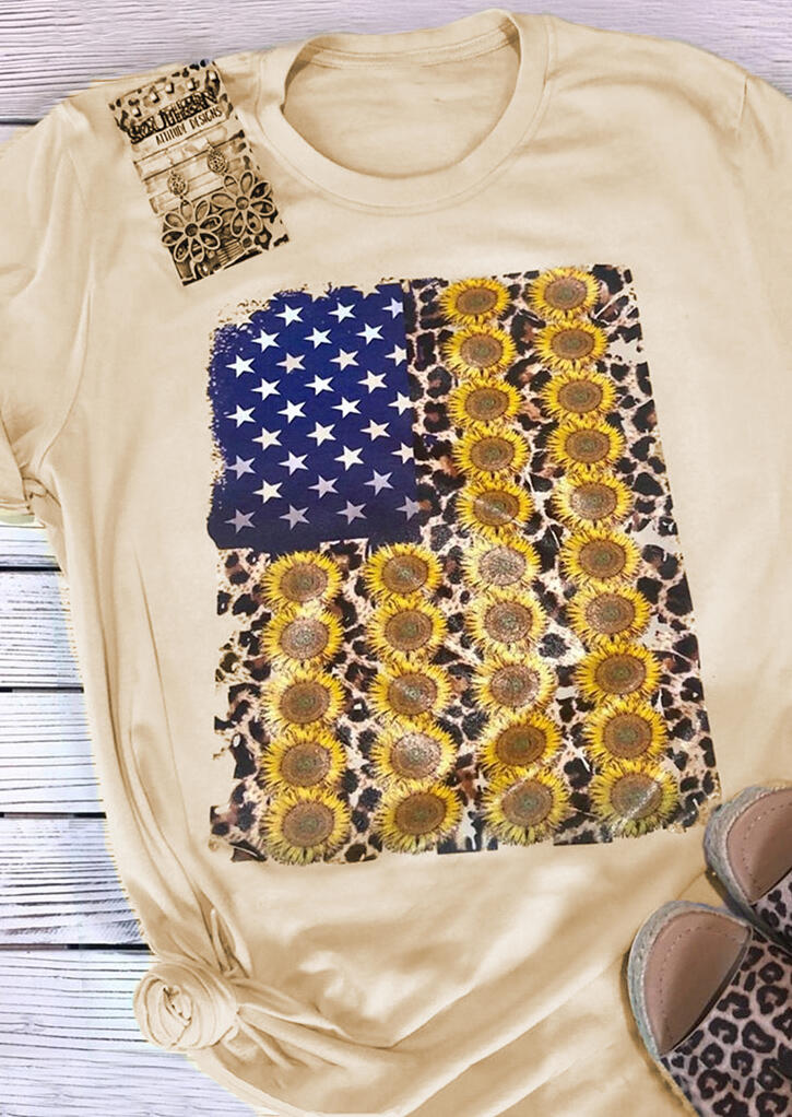 

Tees T-shirts American Flag Sunflower T-Shirt Tee - Flesh. Size