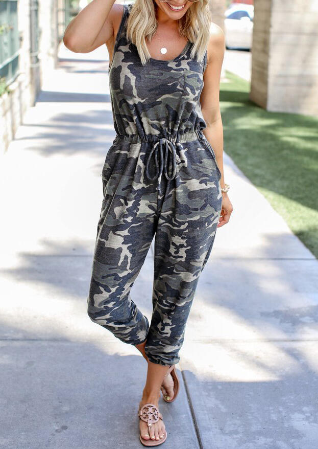 

Camouflage Printed Sleeveless Jumpsuit without Necklace - Camouflage, 451380