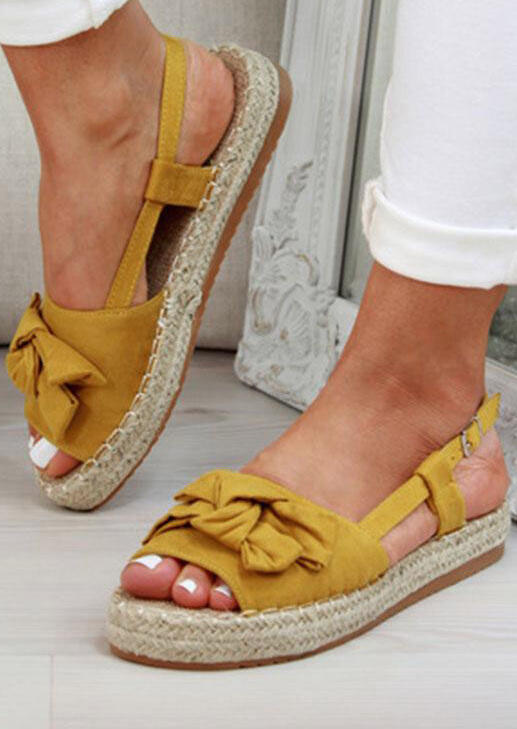 

Sandals Solid Bowknot Peep Toe Sandals - Yellow. Size