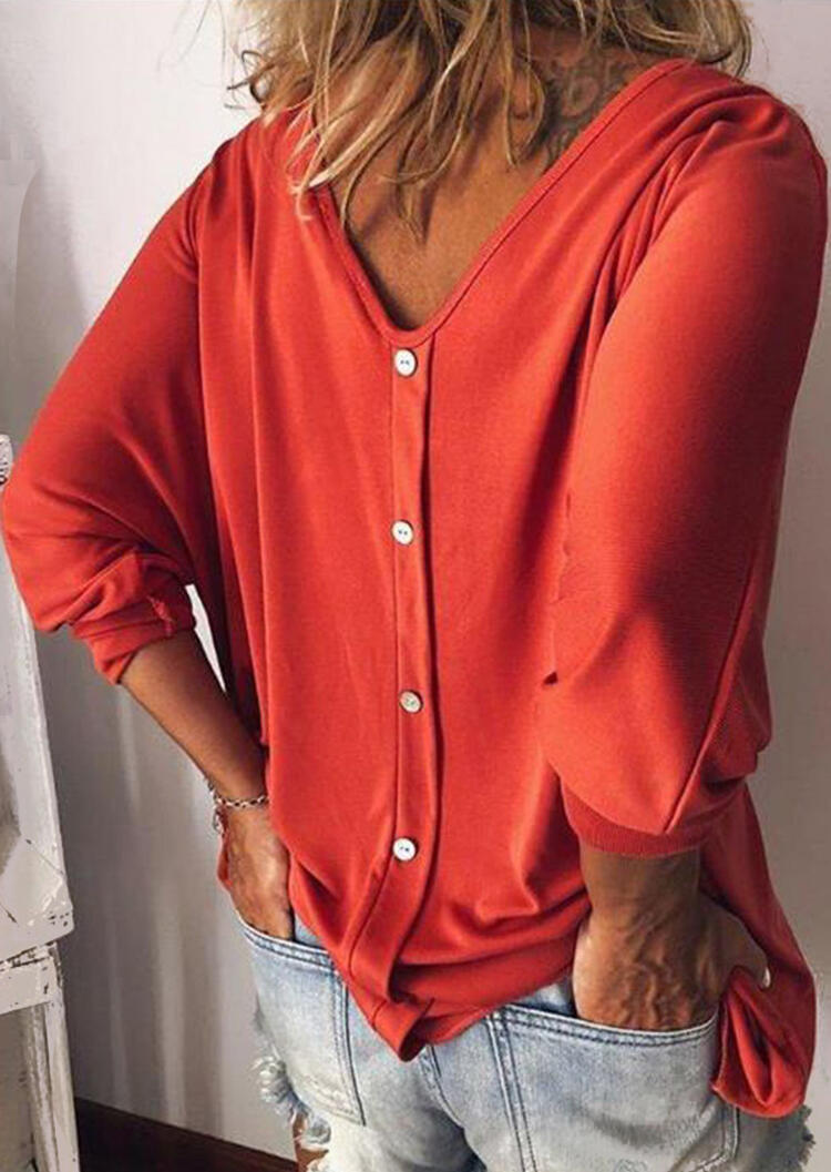 

Solid Button V-Neck Blouse without Necklace - Red, 451593