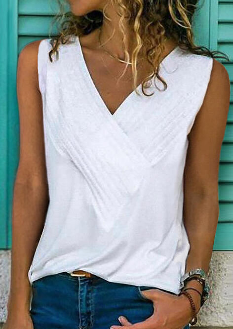 

Tank Tops Ruffled V-Neck Tank without Necklace - White. Size