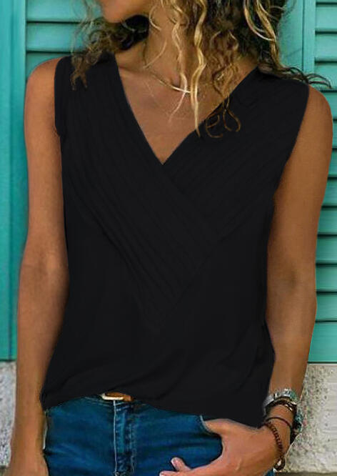 

Tank Tops Solid Ruffled V-Neck Tank without Necklace - Black. Size