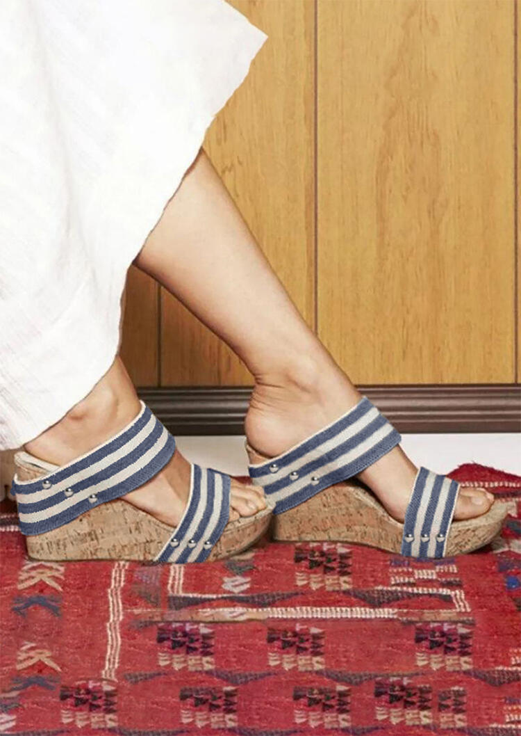 

Summer Striped Round Toe Wedge Sandals, Stripe, 451585