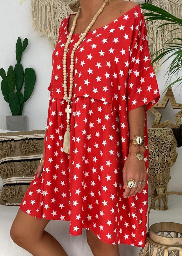 

Star Printed Casual Dress without Necklace - Watermelon Red, 451686