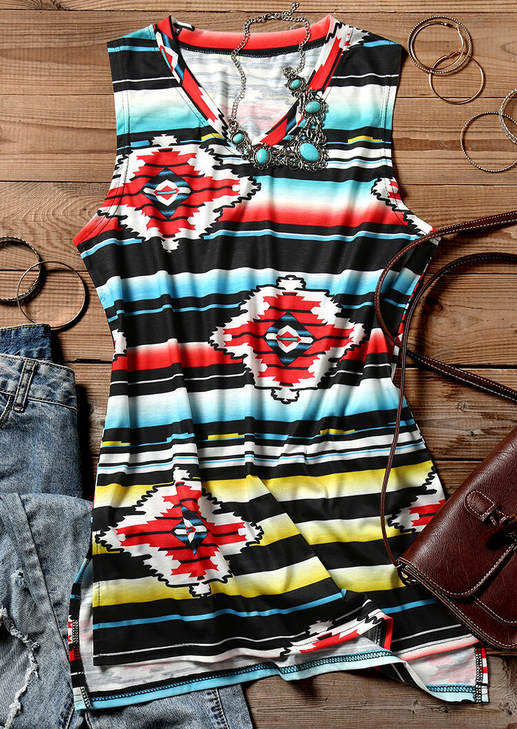 

Printed Color Block Tank without Necklace - Multicolor, 449182