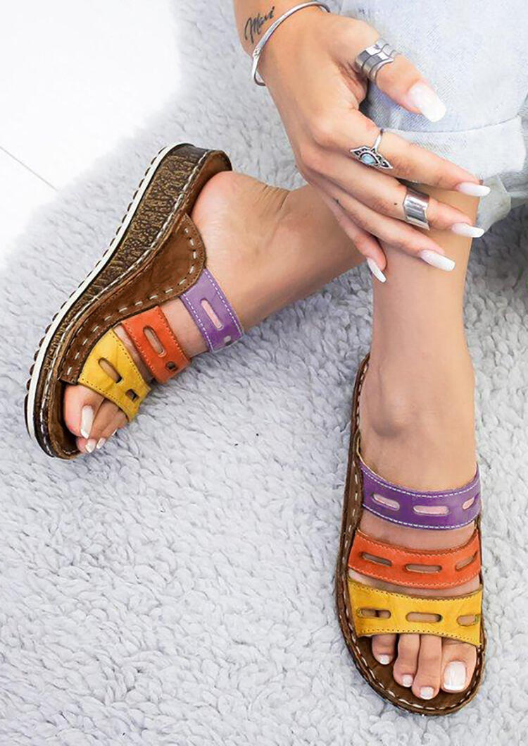

Sandals Three-Color Stitching Women's Summer Sandals - Brown. Size: ,39,40,42