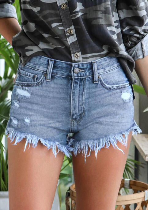 

Shorts Ripped Hole Denim Shorts - Blue. Size