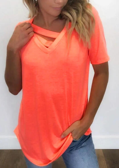 

Solid Hollow Out Blouse - Brilliant Orange, 452043