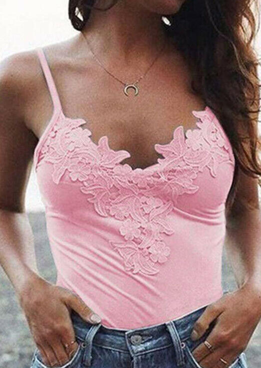 

Tank Tops Solid Lace Splicing Camisole without Necklace - Pink. Size