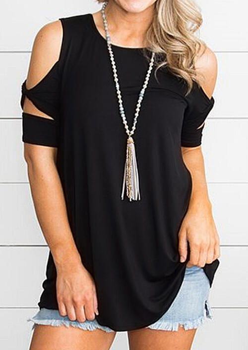 

Solid Cold Shoulder Twist Blouse without Necklace - Black, 452054