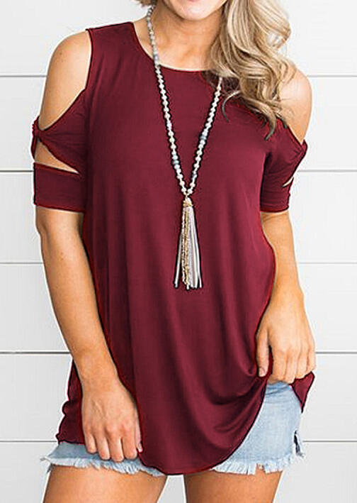 

Solid Cold Shoulder Twist Blouse without Necklace - Burgundy, 452055