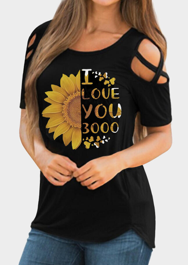 

I Love You 3000 Sunflower Cross Cold Shoulder Blouse - Black, 452174
