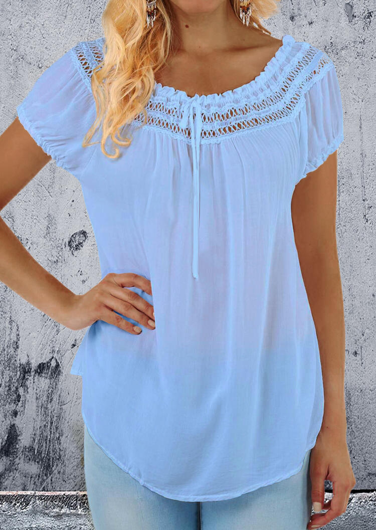 

Blouses Solid Lace Splicing Tie Blouse - Light Blue. Size, Lightblue