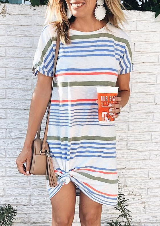 

Mini Dresses Striped O-Neck Mini Dress - White. Size