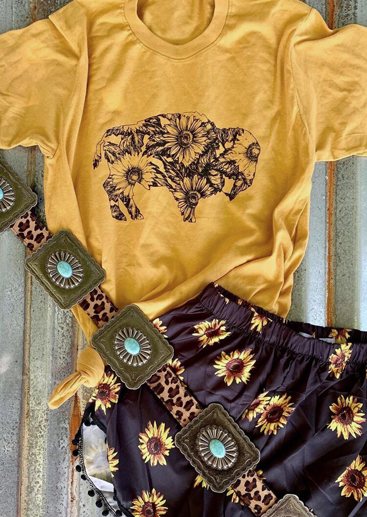 

Sunflower Cow O-Neck T-Shirt Tee - Yellow, 452312