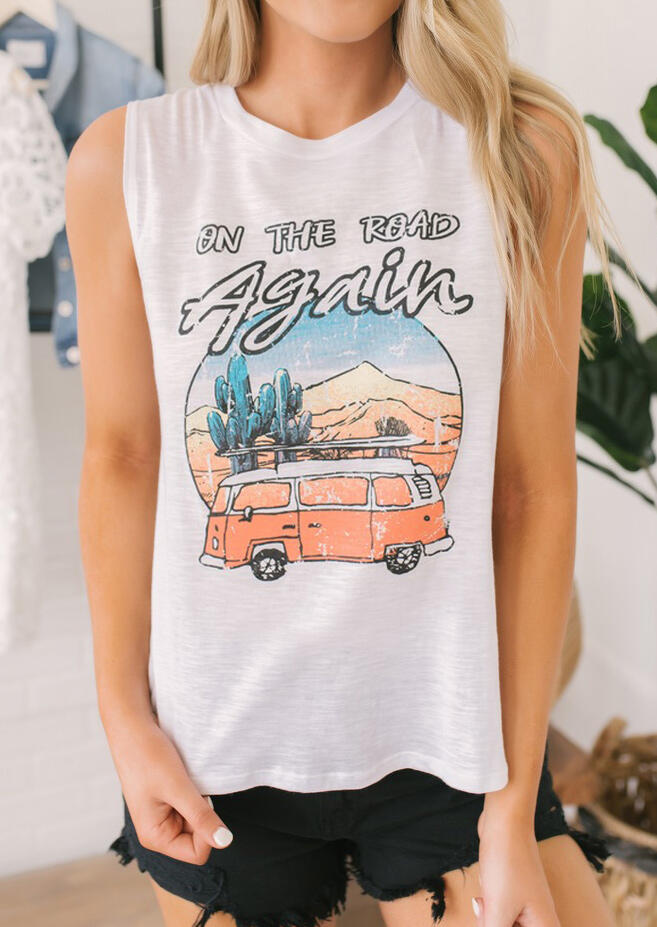 

Tank Tops On The Road Again Car Cactus Tank - White. Size