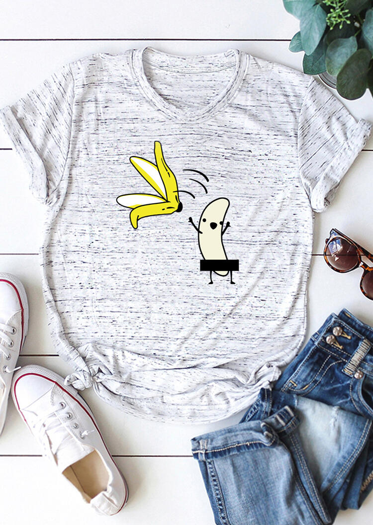 

Funny Banana O-Neck T-Shirt Tee - Light Gray, 452322, Light grey
